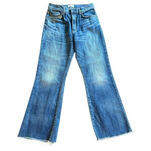 ASKK NY Jeans Womens 27 Kick Flare Raw Hem Blue Denim Mid Rise Made USA